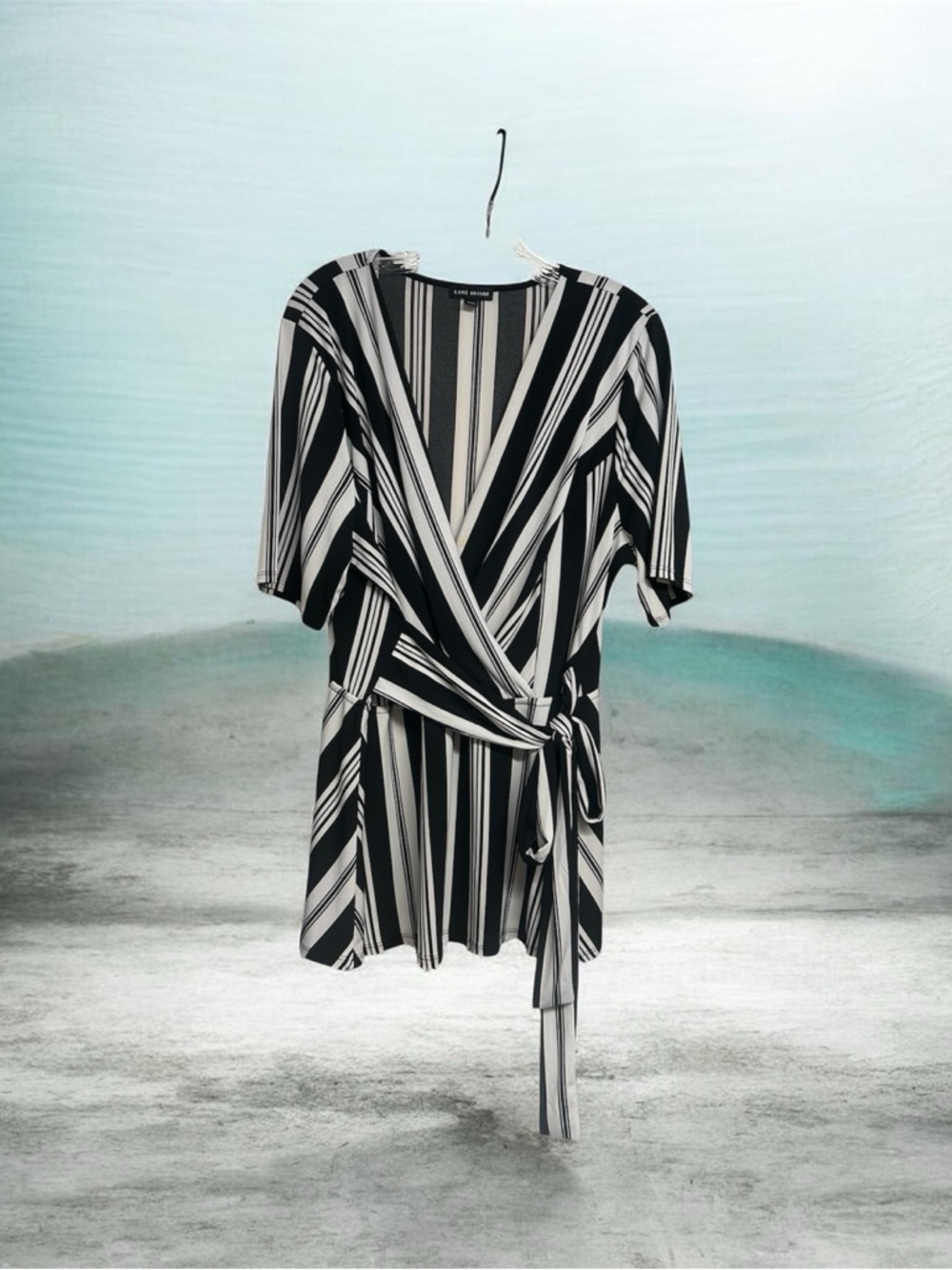 Lane Bryant Black & White Striped Wrap Top